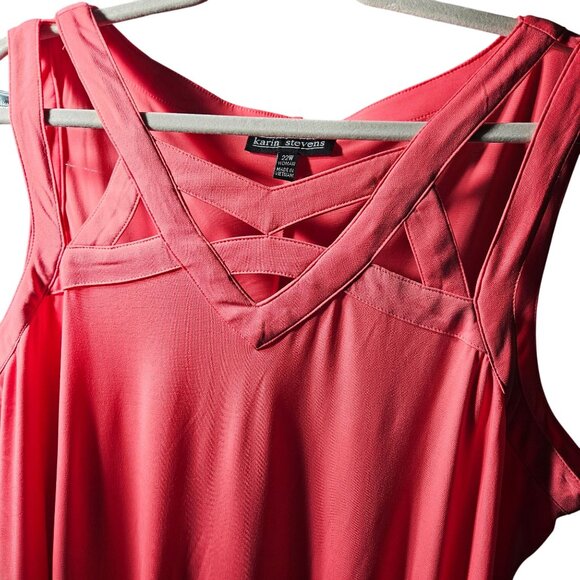 Karin Stevens Womens Sleeveless Coral Maxi Dress 22W With Criss-Cross Neckline E - Picture 2 of 4
